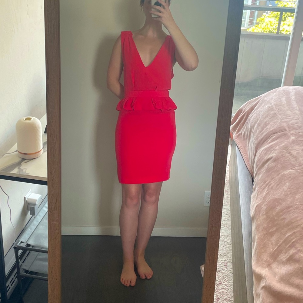 Maje Structured Peplum Dress in Framboise / Raspberry Size 1 / EU 36